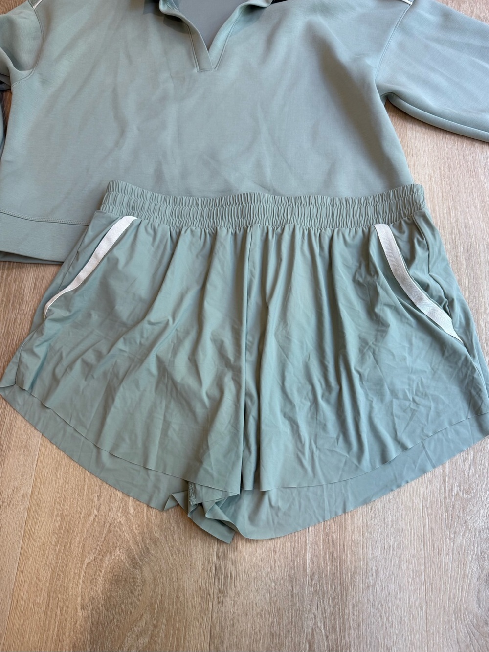 all in motion Sage Green Athletic Shorts & top with Contrast Trim - Picture 4 of 5